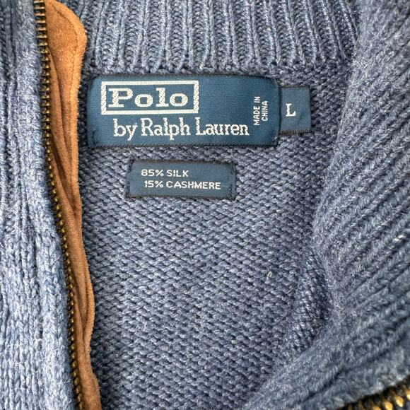 Polo Ralph Lauren Men’s Silk Cashmere Quarter Zip Sweater Light Blue Size Large - Picture 5 of 7